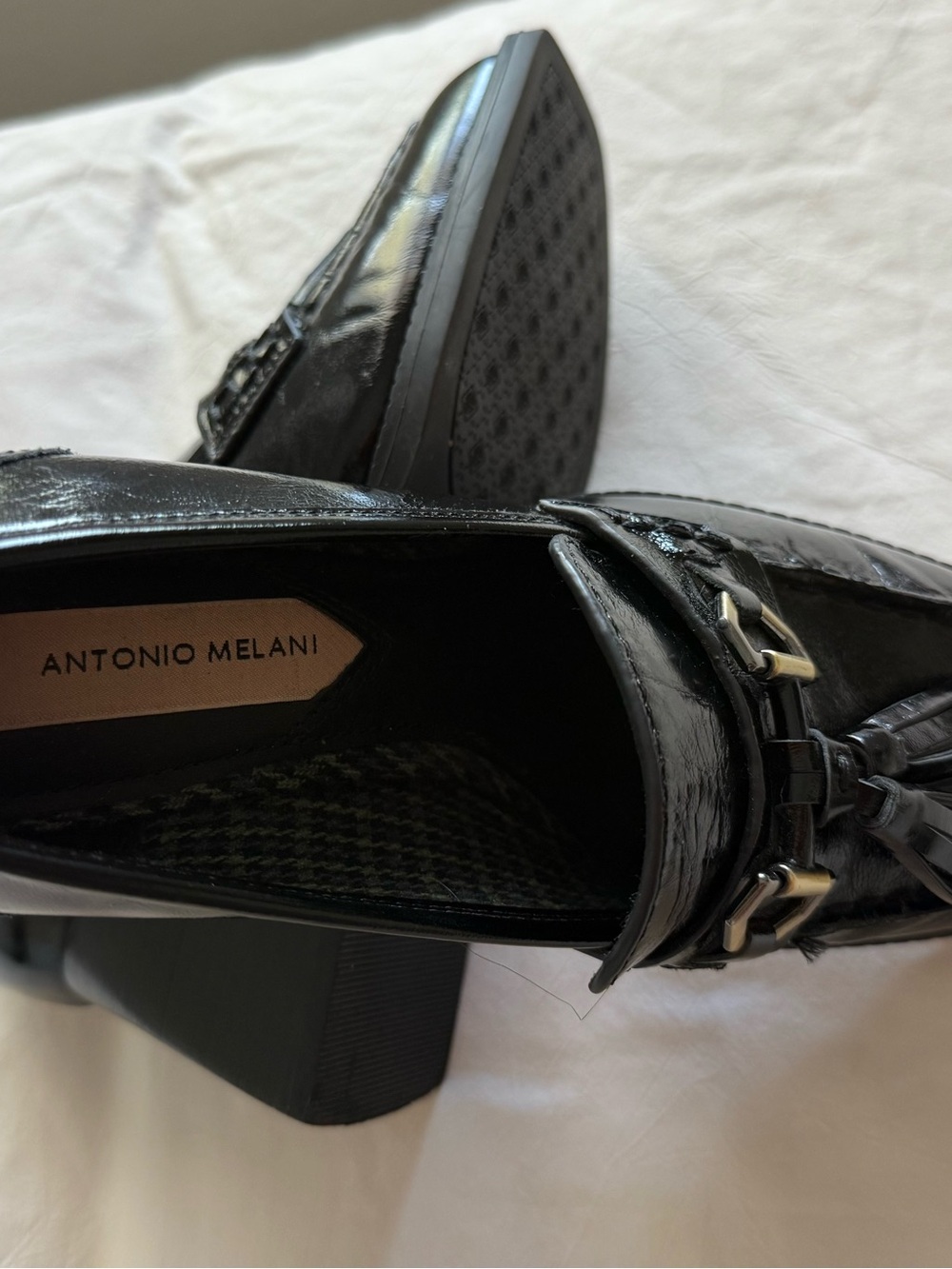 ANTONIO MELANI Men’s Black Patent Leather Bit Loafers